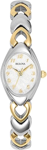 Bulova Cuarzo clásico de dos tonos de acero inoxidable de 3 manecillas para mujer diseño de esfera blanca 98V02 Blanco Pulsera clásica de acero