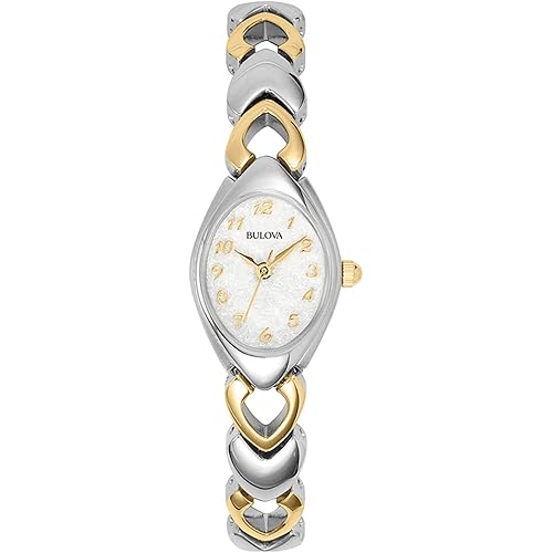 Bulova Ladies' Classic Two-Tone Stainless Steel 3-Hand Quartz, White Patterned Dial Style: 98V02