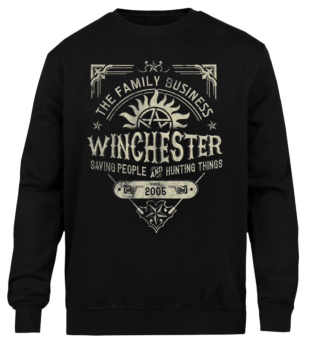 Bardzo Winchesterowskie Biznesy Unisex Czarny Sweter Ekologiczny Unisex Black Sweatshirt Eco-Friendly Crewneck