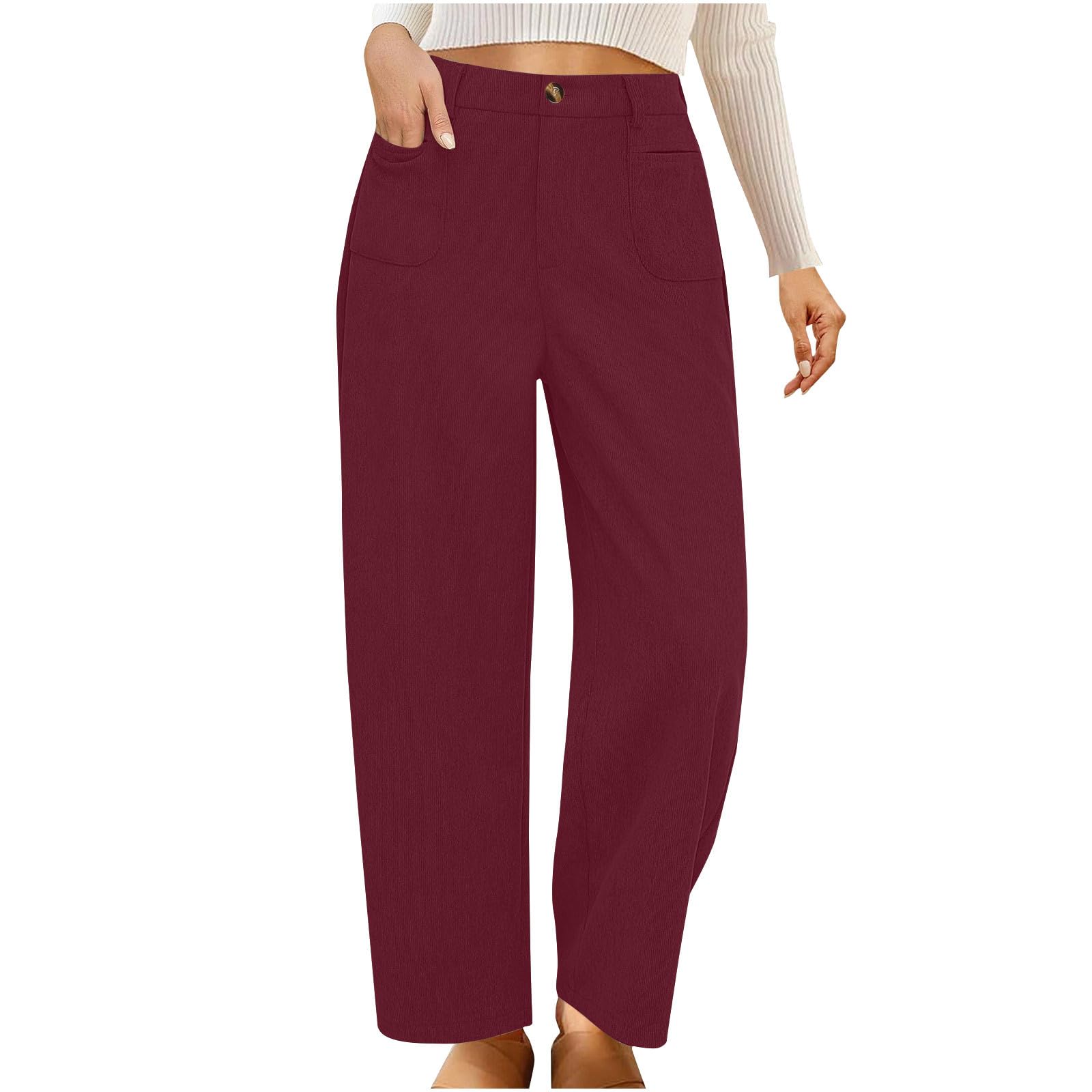 Lastesso Pants for Women Soft Corduroy High Waisted Pants with Pockets Casual Business Lounge Long Trousers Solid Slacks