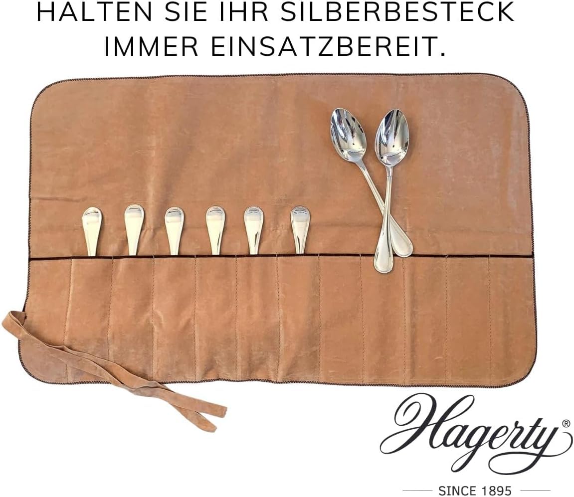 Hagerty Set Silver Bath + Silver Guard Cuttlery Roll I Silbertauchbad mit Anlaufschutz 580ml + Bestecktasche für Tafelgabeln mit 12 Fächern 43,5x43 cm I für Besteck aus Silber oder versilbertem Metall