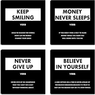 Motivational Framed Wall Art - Inspirational Office Quotes Wall Decor for Living Room Bedroom Black White Canvas Wall Art Wall Painting Picture Posters Artwork - 12"x12"x4PCS