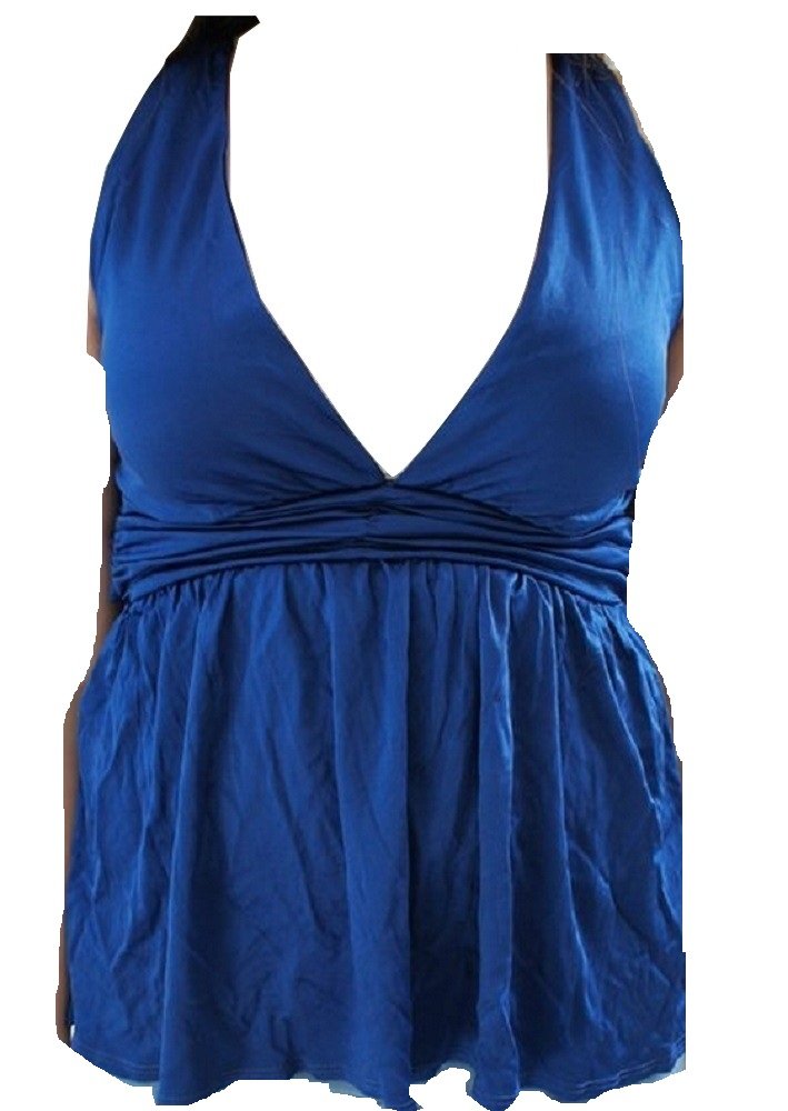 Blue Satin Back Detailed Sleeveless Blouse/Top