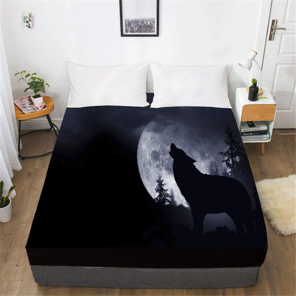 Drap housse en microfibre 150x200cm Chickw1 avec motif loup hurlant pour matelas 30 cm