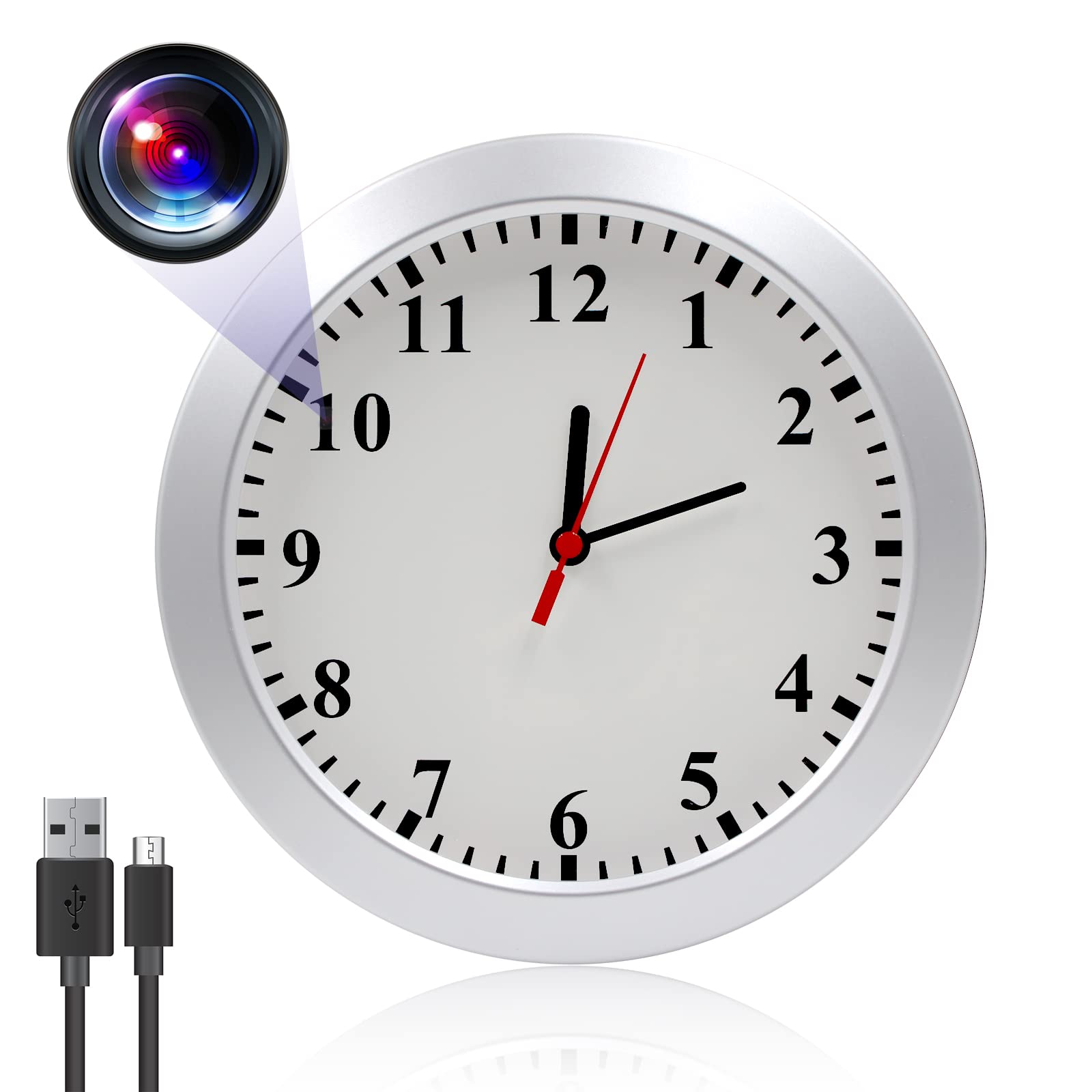 Ckeoko White Hidden Camera Wall Clock 1080P Hd Hidden Spy Clock Camera, Home Security Nanny Cam For Motion Detection/Loop Recording, No Wifi Camera