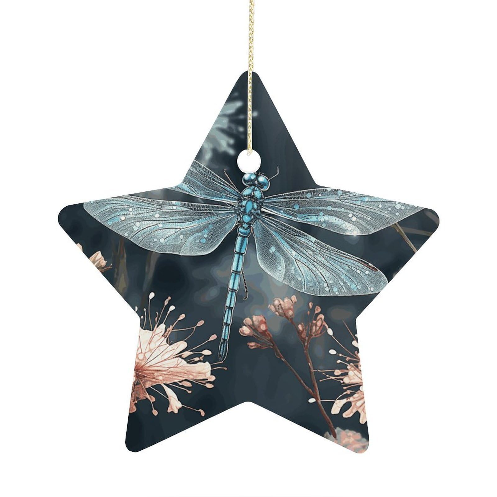 Fodpand Women's Style Dragonfly Flower Ornament With String, Keepsake Hanging Decorations,Ceramic Ornaments For Men Indoor Home Holiday Party Gifts