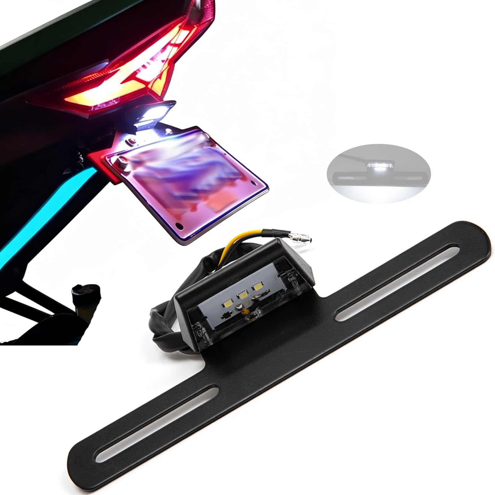 3 LED Luce targa moto con supporto telaio Luce targa posteriore moto Compatibile con cruiser, ATV, scooter, ecc