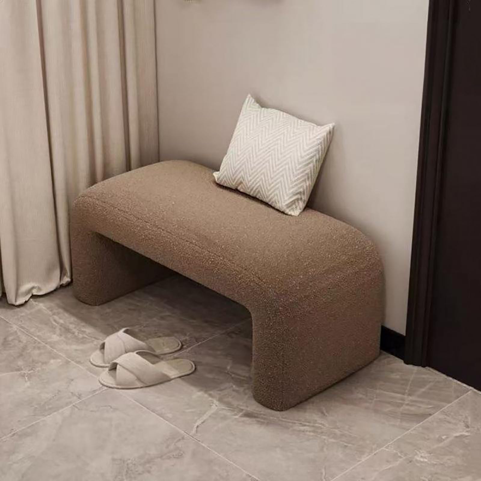 GDMDPTE Solid Wood Curved Entryway Bench Upholstered Shoe Storage with Optional Fabric Cozy Footrest for Living Room Nightstand Dressing Room Hallway & Lounge (47.2in 120cm Coffee B)
