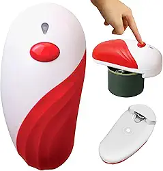Abridor de lata elétrico para qualquer tamanho de lata, mãos livres, seguro para alimentos, abridor de latas, portátil, operado por bateria, com borda lisa, vermelho