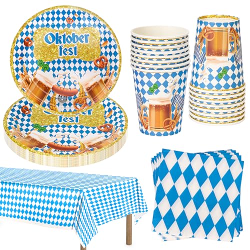 MestectPET 57 Stück Oktoberfest Partygeschirr Set, Blau Weiß...