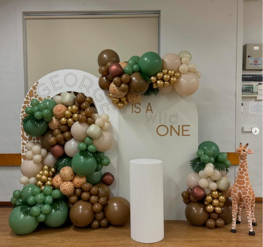 Image of HILAVO Sage Green and Brown Balloons, 12 Inch Olive Green Brown and Gold Jungle Safari Balloons for Baby Shower Dinosaur Mallard Duck Woodland Forest Hunting Wild One Birthday Party Decoration