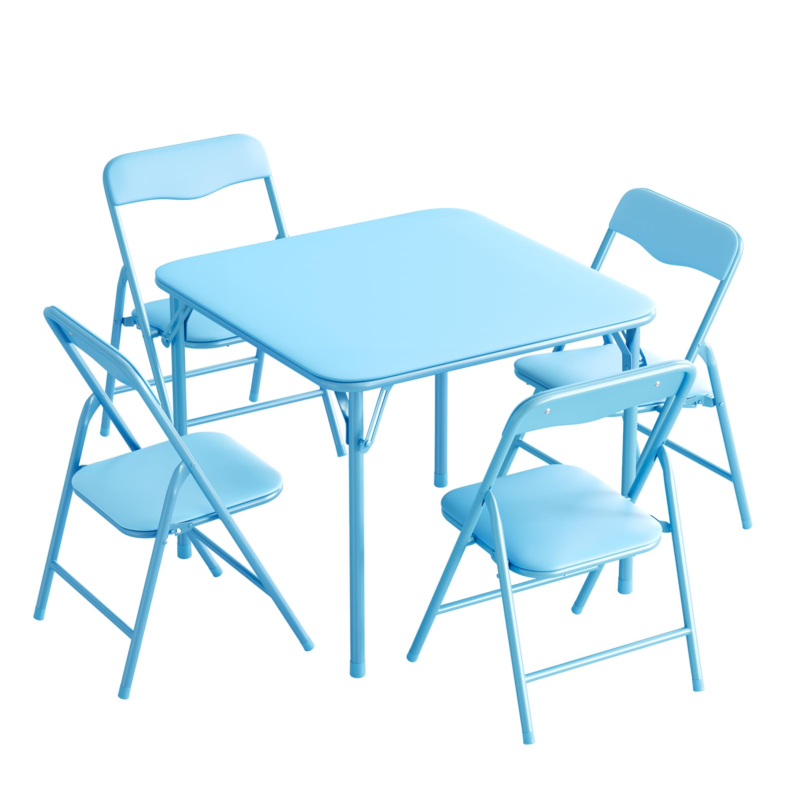 JOYMOR Kids Folding Table and Chairs Set, 5-Piece Metal Frame Activity Set with Easy-Fold Design for Playroom &amp; Classroom, Blue
