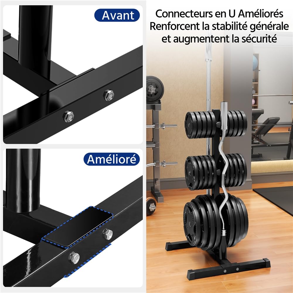 Abician Support pour Poids Charge max. 400 kg Compatible Alésage >28mm | Rangement 6 Disques et 2 Barres Compatible Poids Olympique et Standard Structure Métal Antirouille pour Maison Salle de Sport