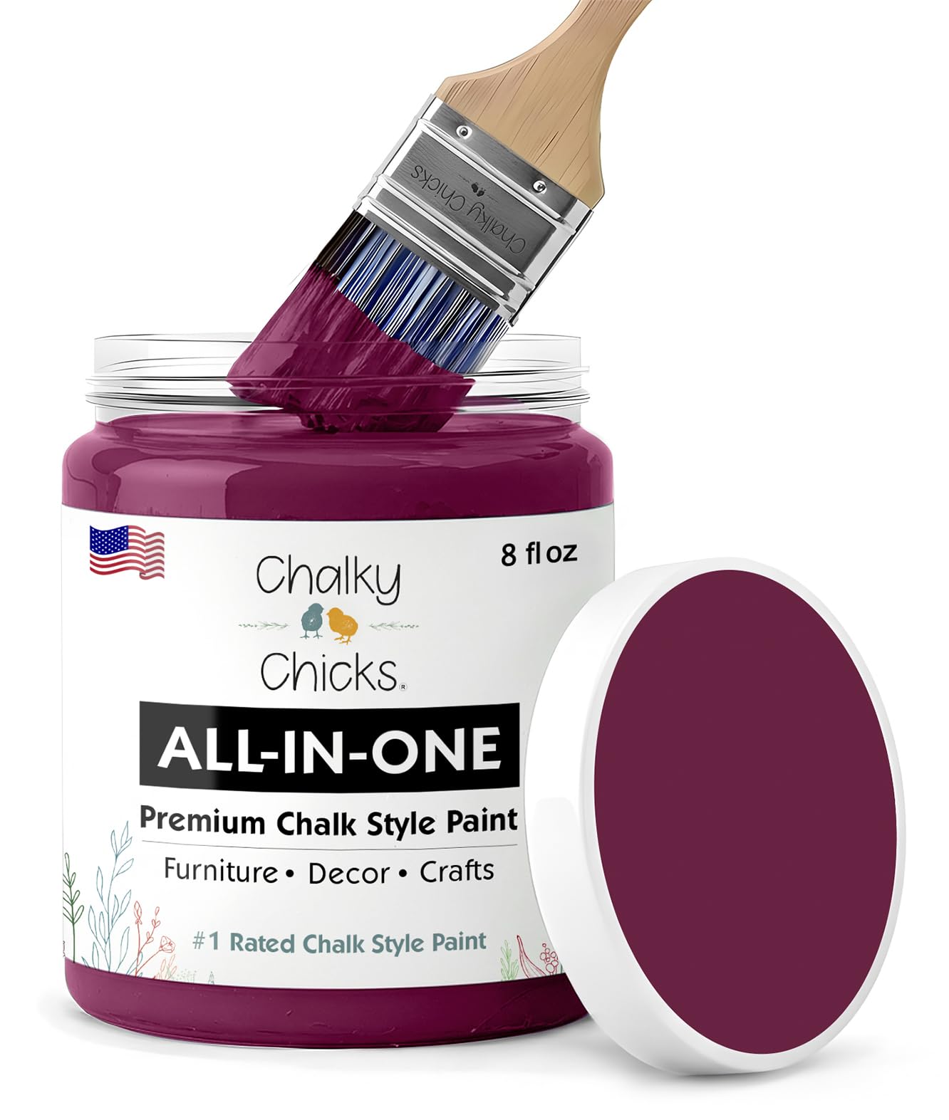 Chalky Chicks 8 Fl Oz Matte Logan Berry (Plum) Chalk Paint for Furniture Without Sanding - No Prep Furniture Paint No Sanding All in One for Crafts, Wood, Walls, Cabinet, Metal, Dresser, Farmhouse
