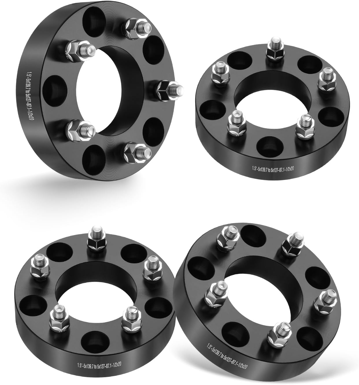 EVIL ENERGY 5x5.5 to 5x5.0 Wheel Adapters Compatible with Ram 1500, Ford F-150 E-150 1.5 inch Lug Centric Wheel Spacers 4 pcs 5x139.7 to 5x127 mm with 87.1 Hub Bore, 1/2x20 Stud, Not Hubcentric Black