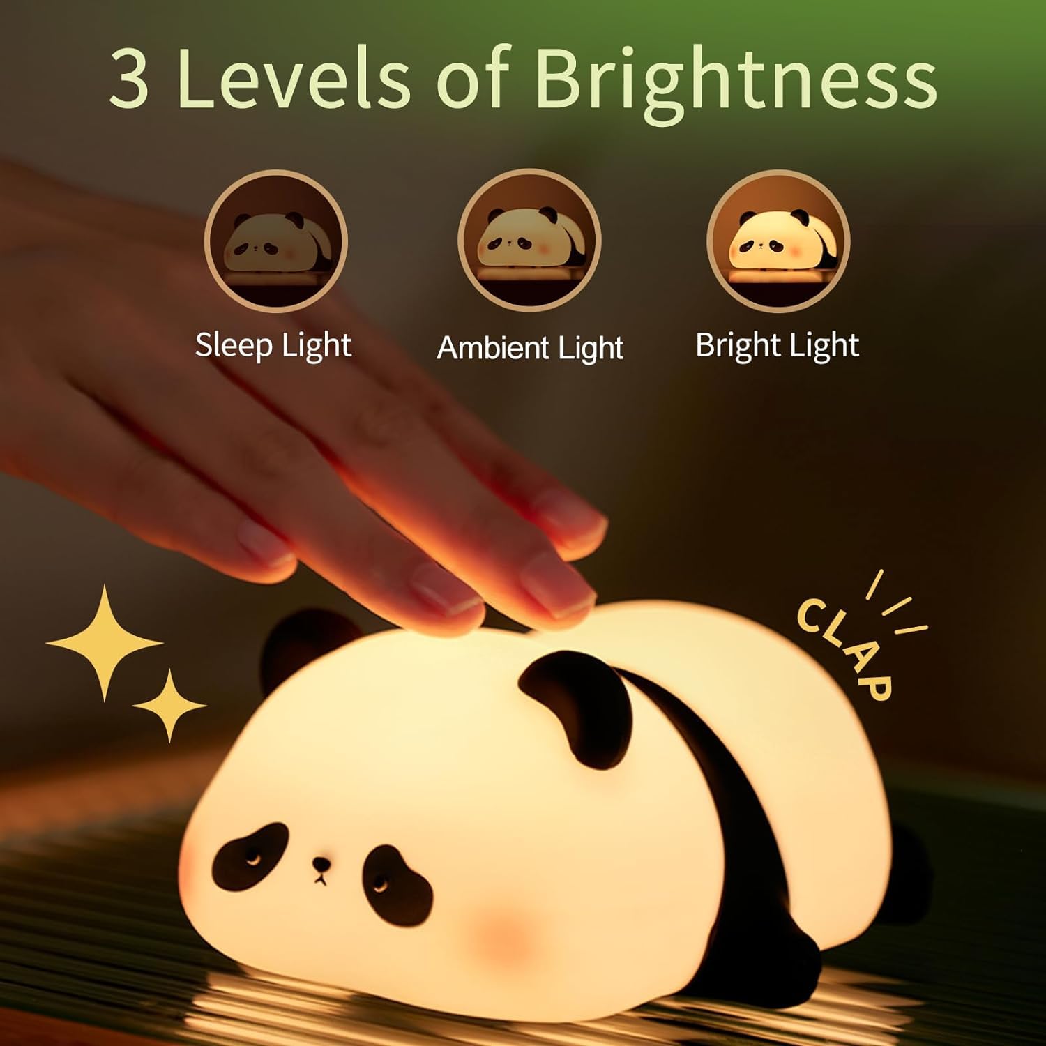 DEZICON Kids Night Light Silicone Sleeping Panda Night Lamp Rechargeable Cute Lamp with 3 Level Brightness Kids Night Lights for Bedroom Baby Nursery Study Desk Decorative Diwali Christmas Light 3