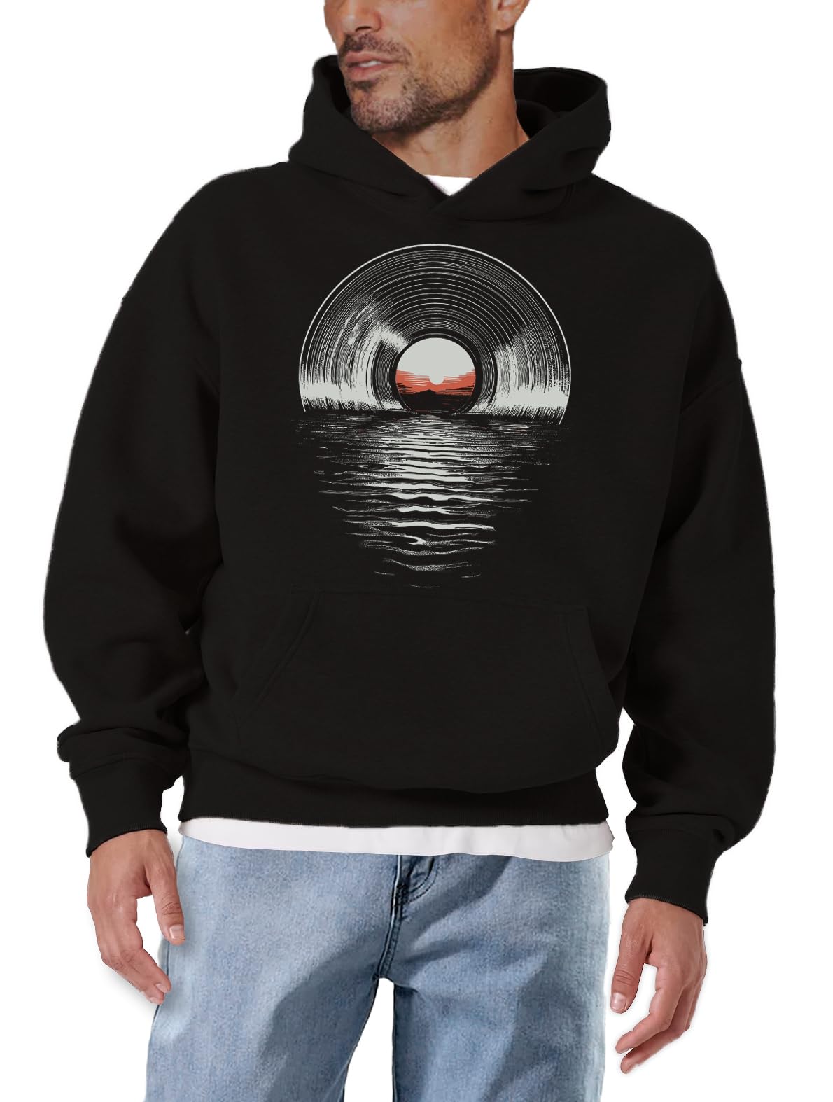 MAKAYA Felpa con Cappuccio Uomo Techno Festival Hoodie con Motivo Vinile Dj Musica Vinyl Vintage Cotone