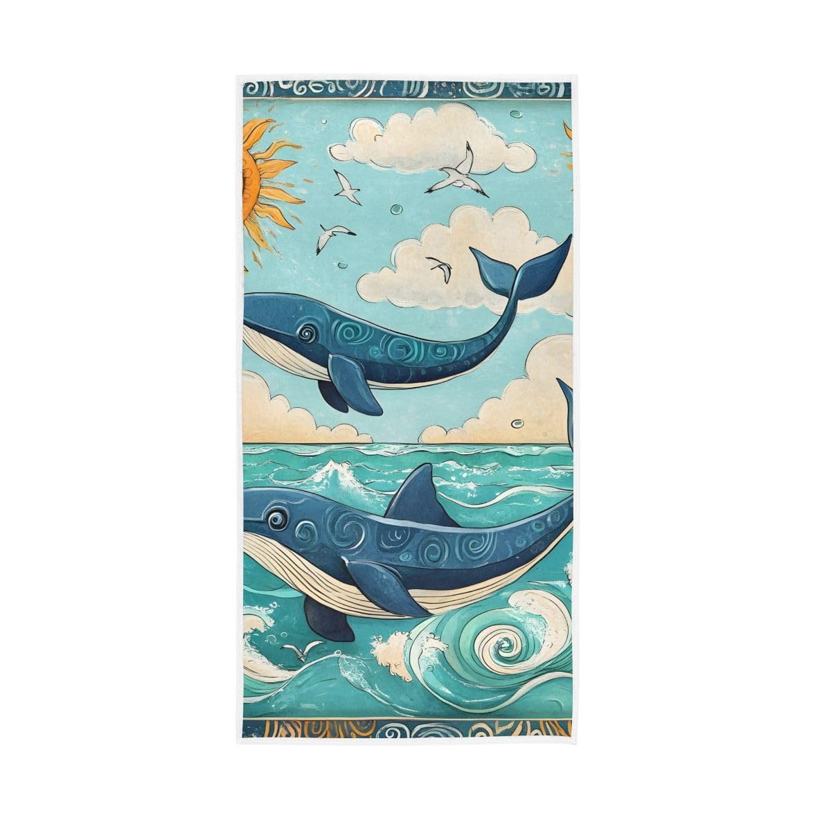 HUYGD Sea Scene with Whales Hand Towels, 15 x 30 Inches, Soft Highly Absorbent Towels for Bathroom Gym Shower