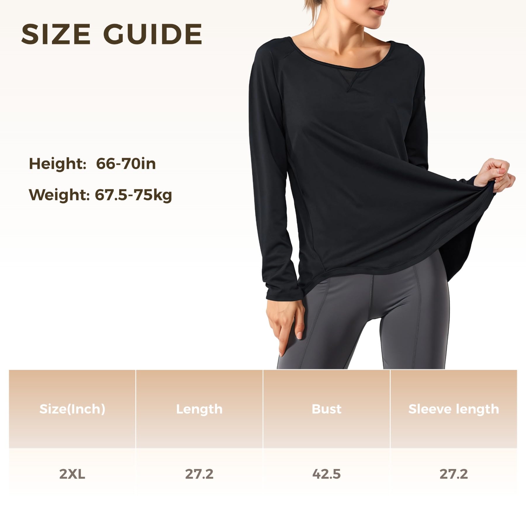 Top da yoga da donna, XXL, a maniche lunghe, in nylon spandex morbido ed elastico, ideale per yoga e fitness, traspirante e traspirante, design con colori scuri