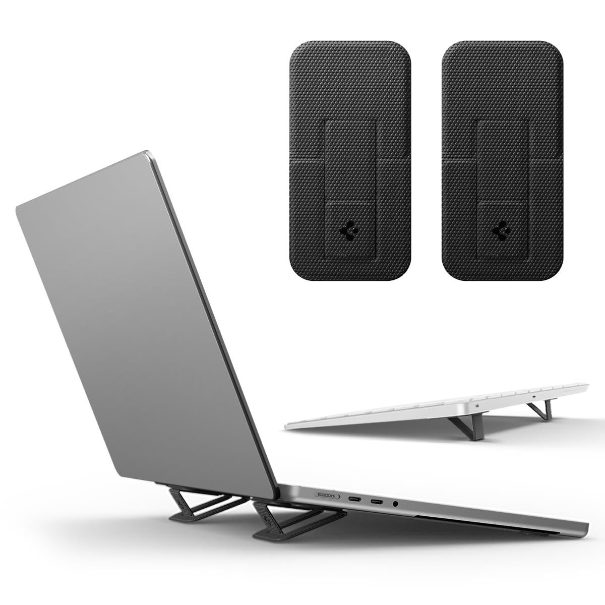 Spigen Slim Fold Portable Laptop Stand for Desk with 2-Pack, Adhesive Keyboard Riser, Ergonomic Angle Anti-Slip Holder Compatible with MacBook Neo/Pro/Air iPad Pro/Air M2 M3 M4 M5 11"-16" and More — image 1