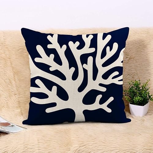 Miniatura 2 de Rurpali - Juego de 4 fundas de almohada de lino de 16 x 16 pulgadas, diseño náutico de playa de arrecifes de coral, ventilador del mar, faro azul