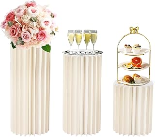 3 jarrones de cartón para bodas con columnas de flores, centro de mesa plegable de cartón, capacidad de carga de 50 kg por pieza, 3 alturas (40/60/80 cm) reutilizable y fácil de almacenar​ para