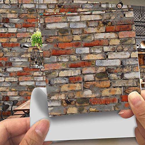 Hiser 20 Pezzi Similpelle 3D in Finta Pietra Stile Mattone Pellicole Adesive per Mobili e Pareti,Rotoli Carta Adesiva Altissima Risoluzione con Varie Misure,Wrapping Piastrelle Cucine (LA005,20cm)