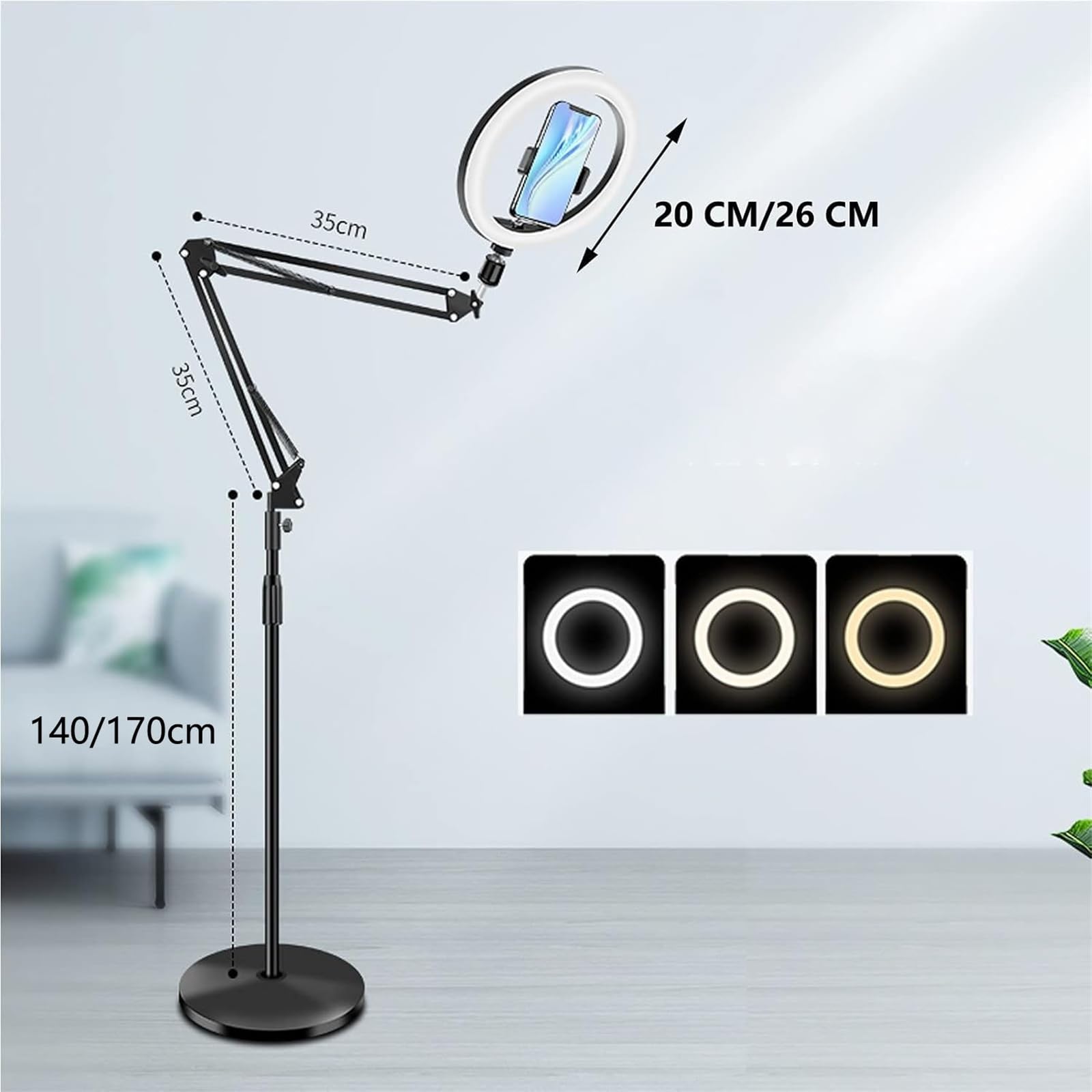 Anello Luminoso Per Selfie Per Telefono Lampada Da Terra Dimmerabile A 3 Colori Per Trucco, Selfie, Fotografia, Live Streaming