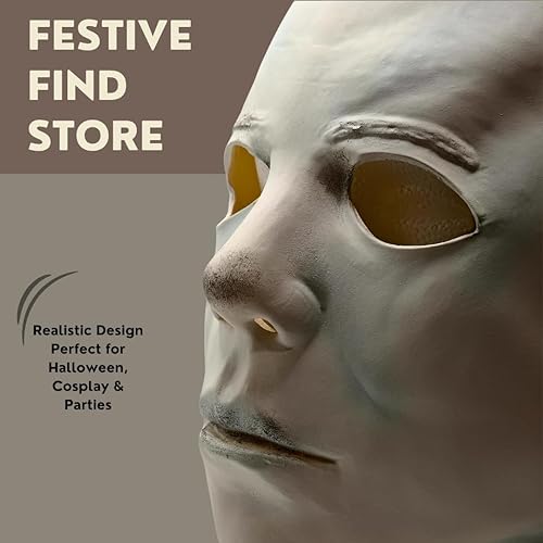 Miniatura 4 de Festive Find Michael - Máscara de terror de Halloween para adultos, máscara facial blanca aterradora de cabeza completa