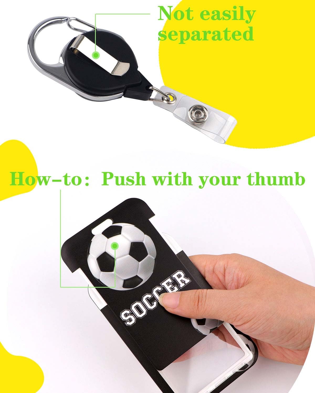 Football Lanyard ID Card Holder with Retractable Badge Reel Black Neck Strap Key Lanyard for Teacher Kids Nurse Student Cruise Office School ID Credit Cards - Image 3