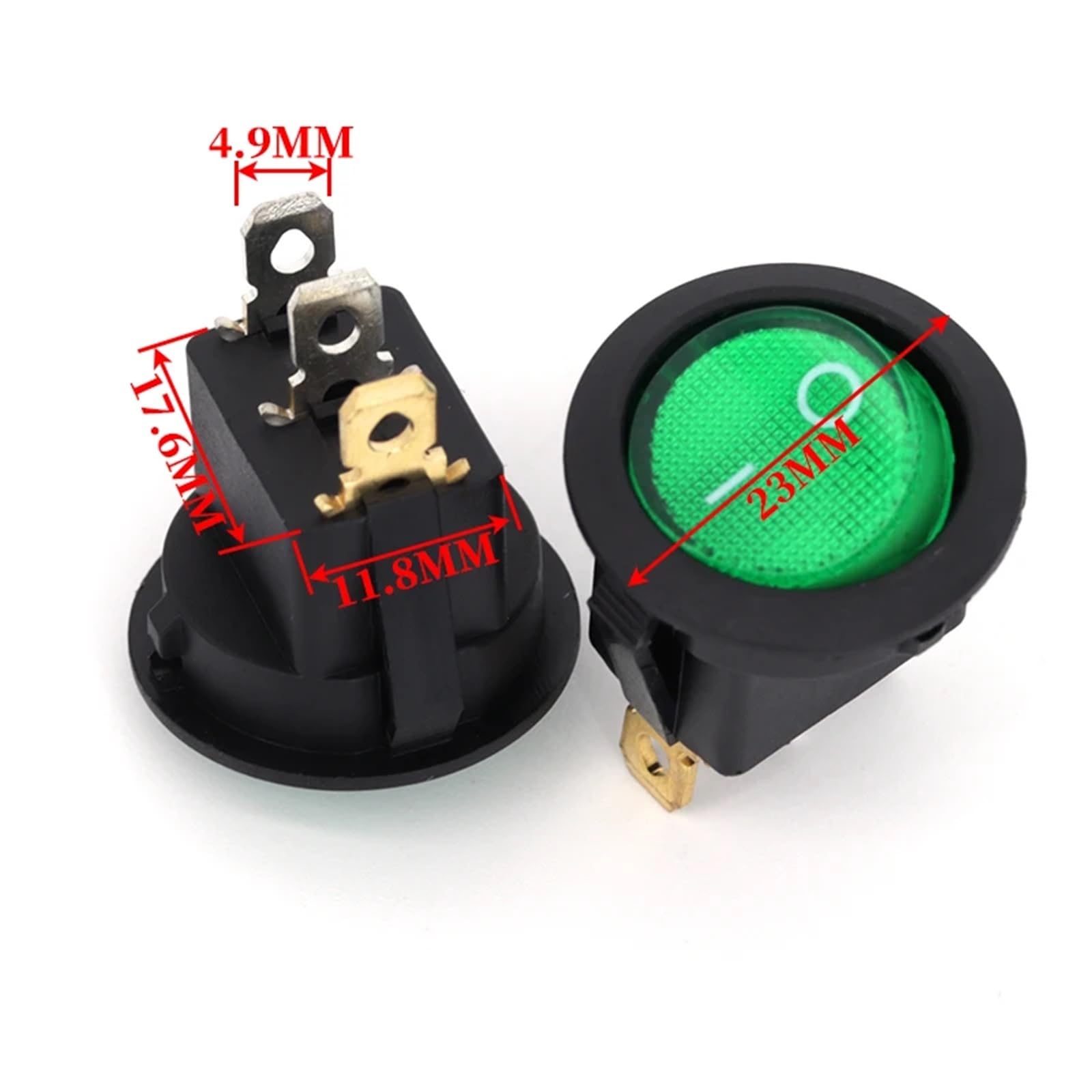 2 sztuki okrągły przełącznik kołyskowy włączania/wyłączania podświetlana dioda LED deska rozdzielcza samochodu Van 12 V 24 V / 6 A 250 V / 10 A 125 V 2/3/4-pinowy przełącznik 20 mm (zielony wojskowy)