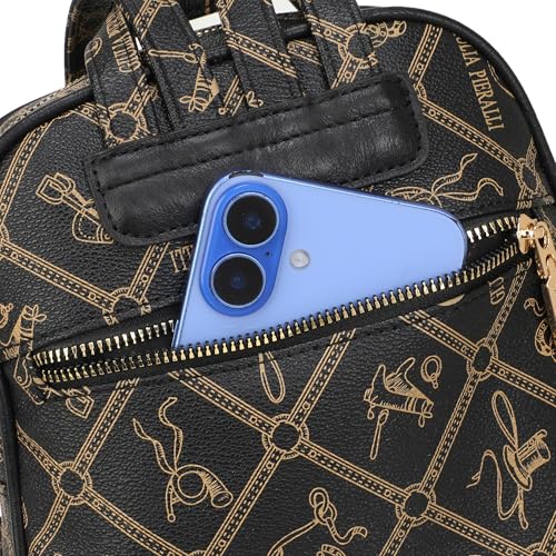 Image of MKP COLLECTION Small Backpack Purse for Women, Giulia Pieralli Designer Pattern Faux Leather Fashion Travel Bag, Elegant Multi-Pocket Ladies Daypack