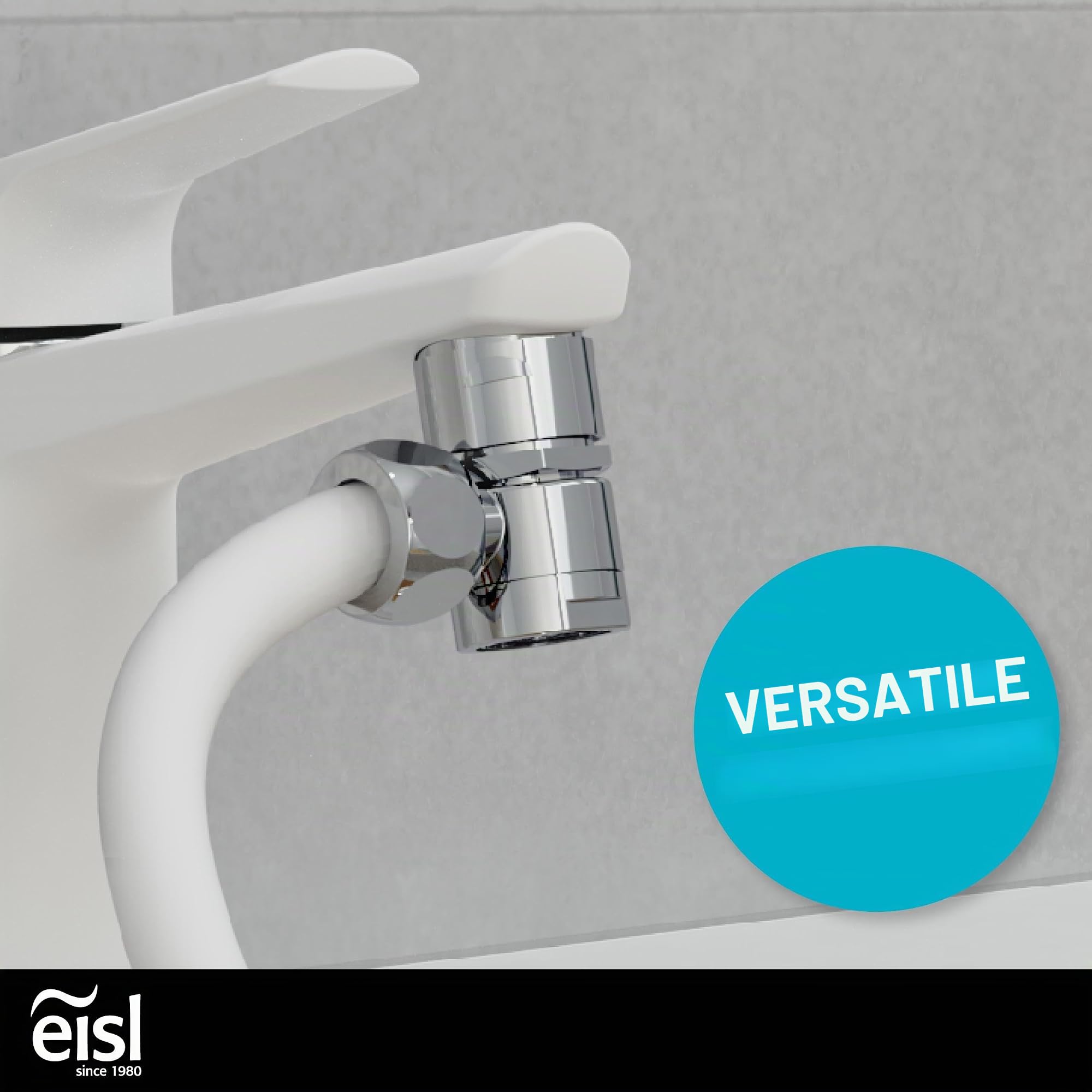EISL DX25W-A lavabo, doccetta per Cucina, Bagno, Lavanderia o Officina, Ideale per aggiornamento, Facile da Usare, Set con Tubo da 125 mm e Adattatore per Tutti i Comuni rubinetti, Bianco