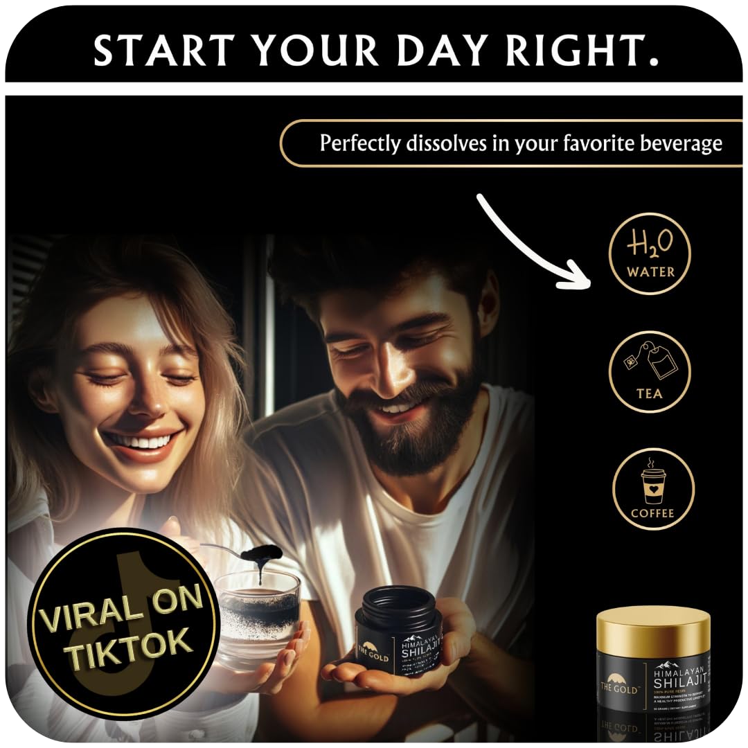 THE GOLD Shilajit Resin | Shilajit Pure Himalayan Organic Shilajit for Men & for Women Lab Test in USA Grade A+ All Natural Dietary Supplement with Fulvic Acid + Trace Minerals | 50 Grams 100 Servings
