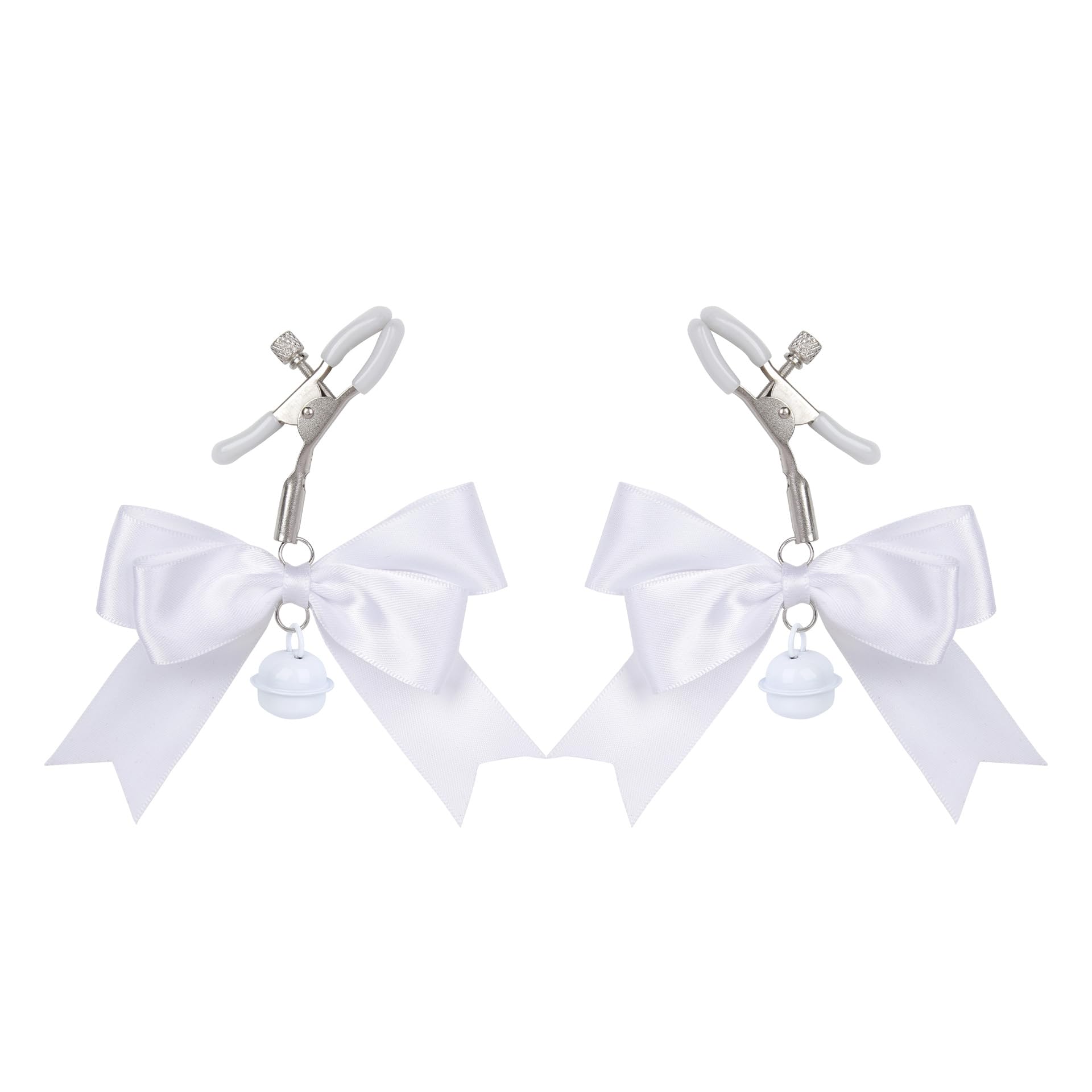 2Pcs Body Jewelry Non Piercing Adjustable Clamps Stainless Steel Bow Nipple Clips with Bell Pressure Jewelry for Adults