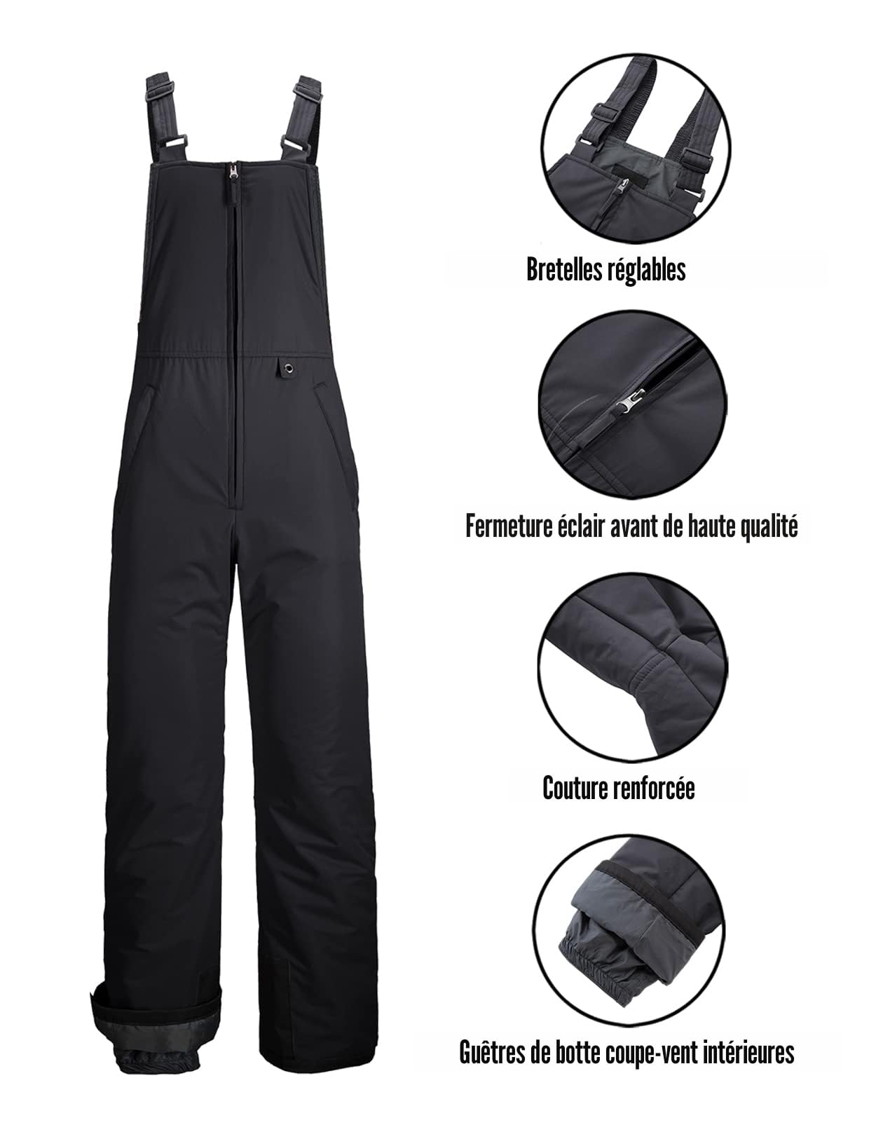GEMYSE Homme Pantalon de Ski d'hiver avec Bretelles Ajustable Salopette Coupe-Vent Imperméable