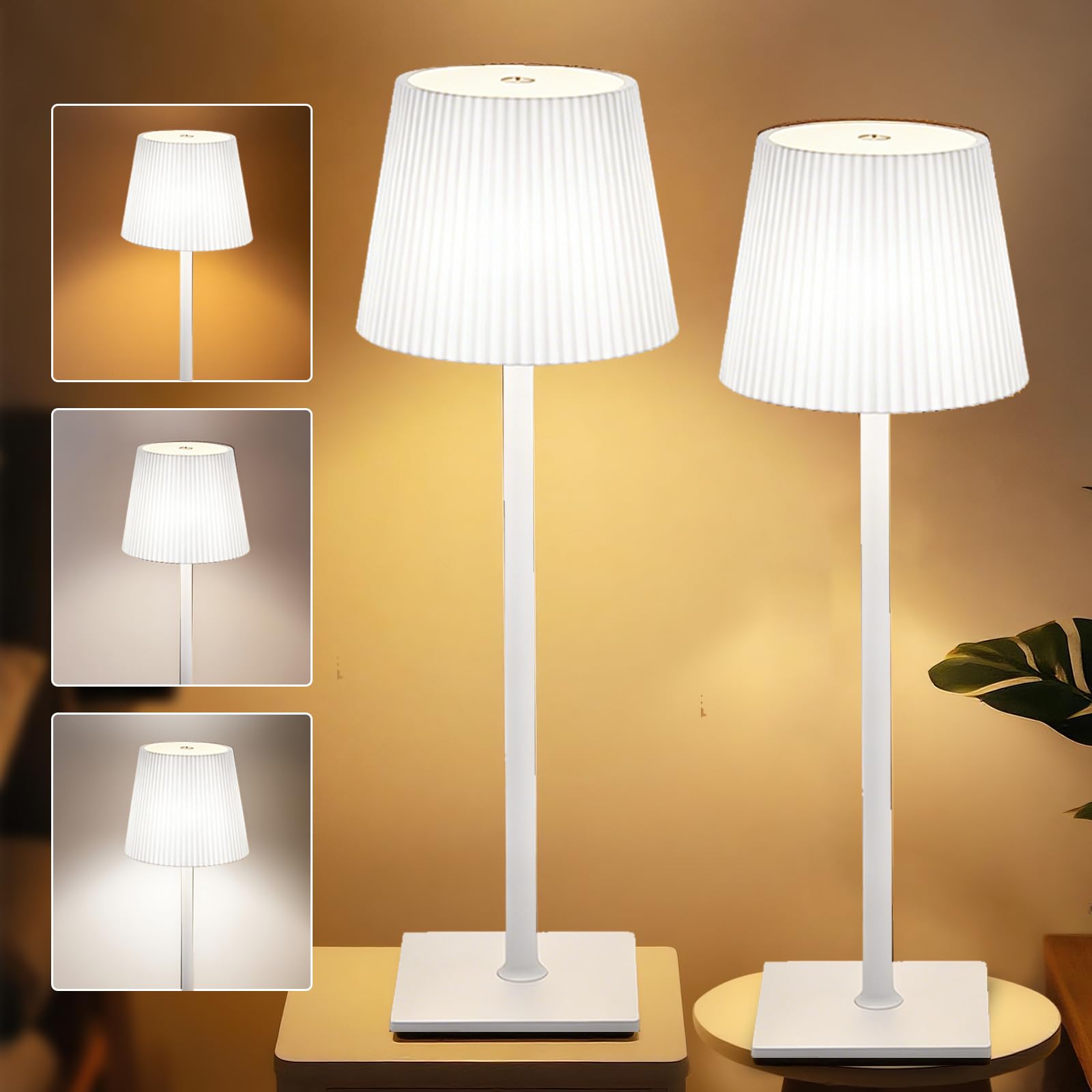 Xiake 2 Stück Dimmbare LED Akku Tischlampe,Dimmbar 2700K-6000K,IP54 Wasserdicht