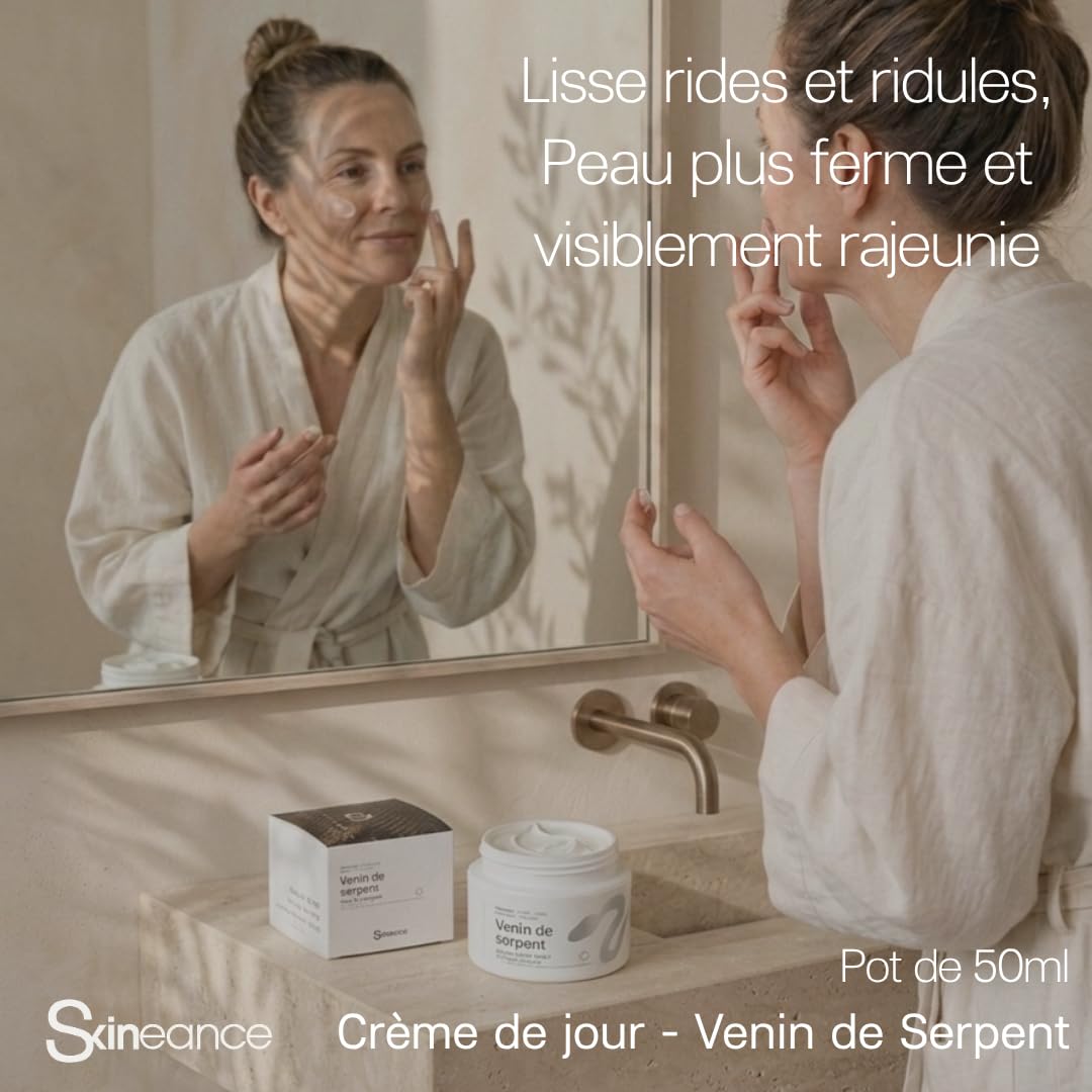Skineance Crème de Jour aux peptides de Venin de Serpent 2x50ml – N°1 France TV | Crème Anti-Rides Visage | Effet Lissant & Raffermissant | Soin Hydratant Quotidien | Formules Contrôlées