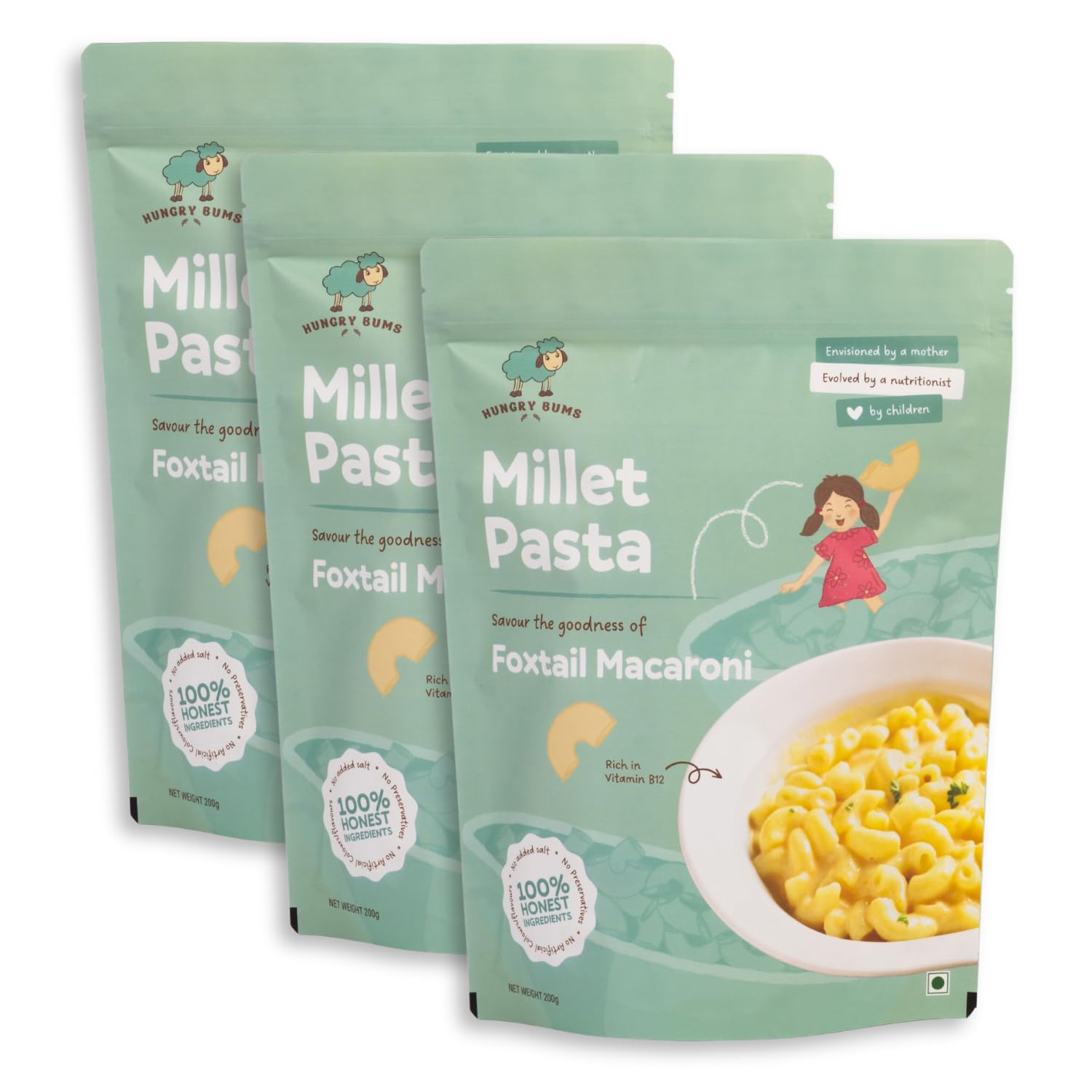 Hungrybums Foxtail Macaroni Pasta with Tastemaker - Pack of 3 (180gm each) | Sun Dried, Vegan Macaroni | Rich in Magnesium and Vitamin B12 | No Maida Pasta | No MSG, No Preservative