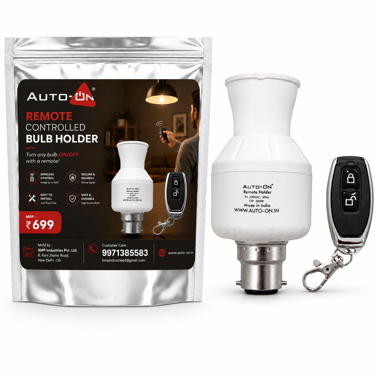 Auto-ON Remote Control Led Bulb Holder (Control Any Bulb With a Remote) Easy ON/OFF I Instant Setup No Wiring Needed (One Year Warranty)- Pack of- 1-image-46