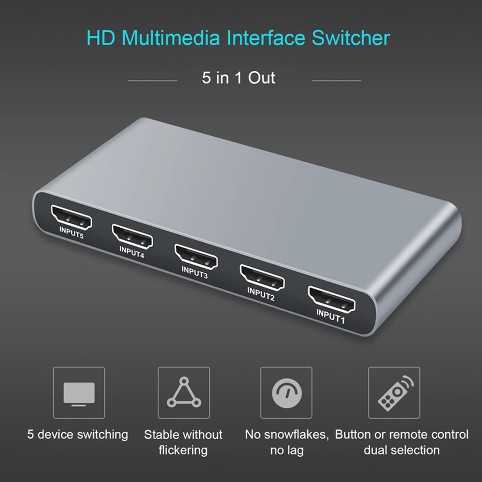 VBESTLIFE Conmutador HDMI 4K 60Hz, Conmutador HDMI 5 en 1 Salida, Selector de Conmutador HDMI de 5 Puertos, Soporte para DTS, para Dolby TureHD, para LPCM7.1, para Dolby AC3, para Formato DSD, Etc.