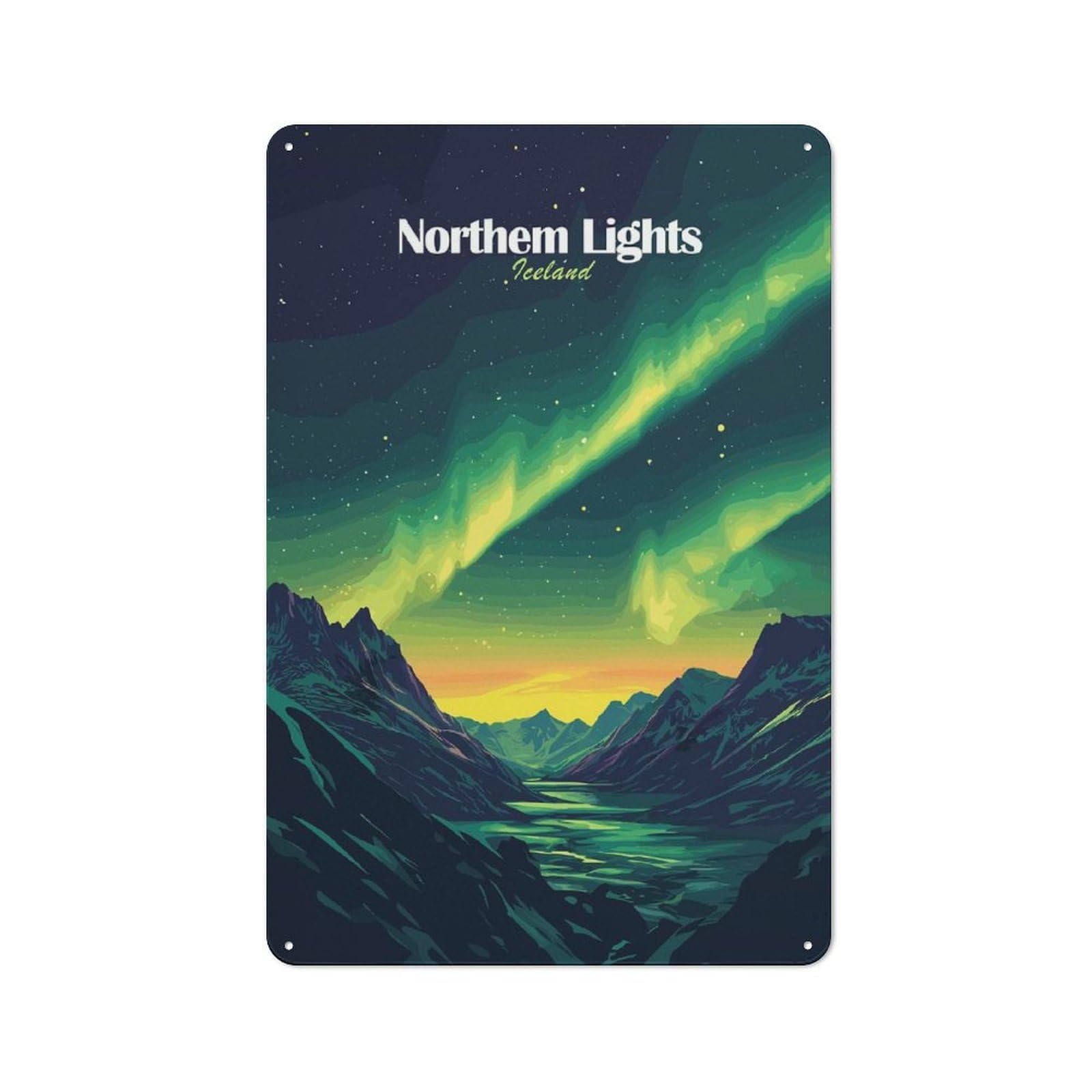 Junmoney Style-16 Northern Lights Iceland Vintage Printed Metal Sign 30X20cm For Café Or Home Bar, New Home Wall Decor For Hospitality Decor Collectors
