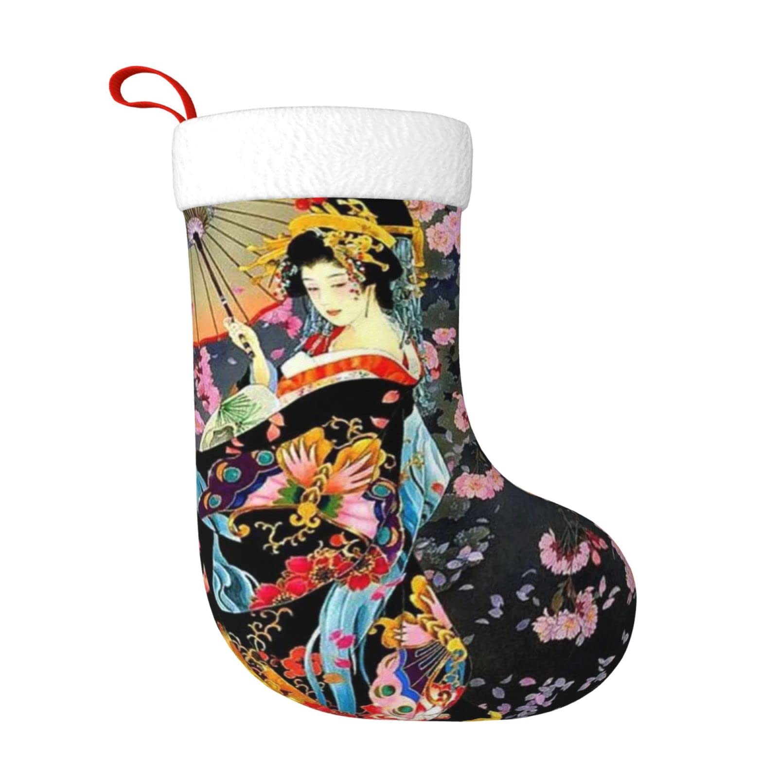 DENMER Retro Japanese Geisha Christmas Stockings Xmas Fireplace Hanging Stocking Decorations For Christmas Party Decoration Supplies.Christmas Gifts