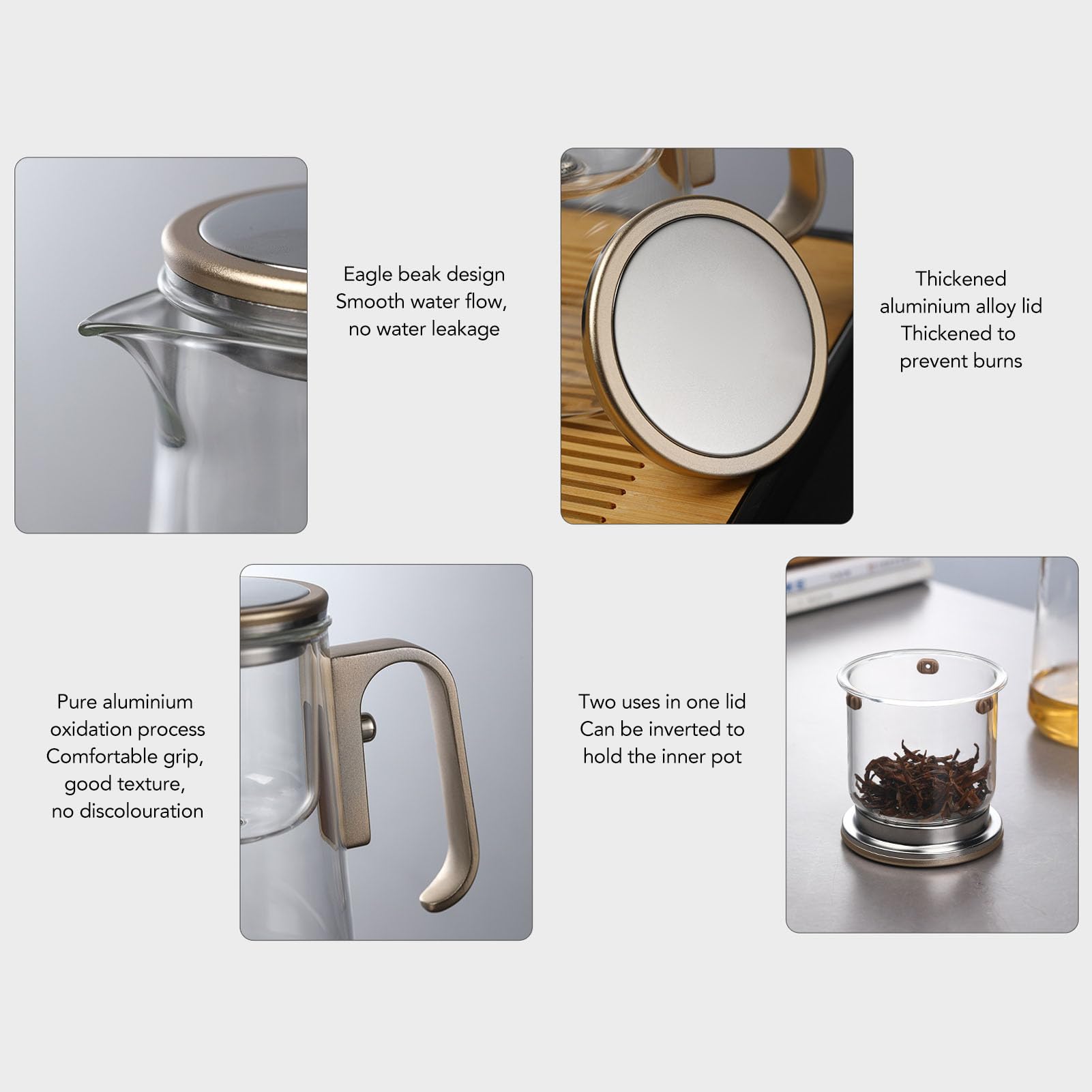 Luocute Szklany Dzbanek do Herbaty, Dzbanek do Herbaty o Pojemności 800 Ml z Oddzielaniem Wody, z Wyjmowanym Sitkiem ze Stali Nierdzewnej i Ergonomicznym Uchwytem ze Stopu Aluminium,