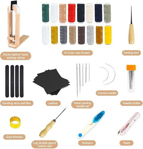 Miniatura 2 de FASTTOBUY Poni de puntada, mesa de poni de costura de cuero, poni de escritorio, abrazadera de caballo de cuero con 4 tiras de arena y 4 papeles de