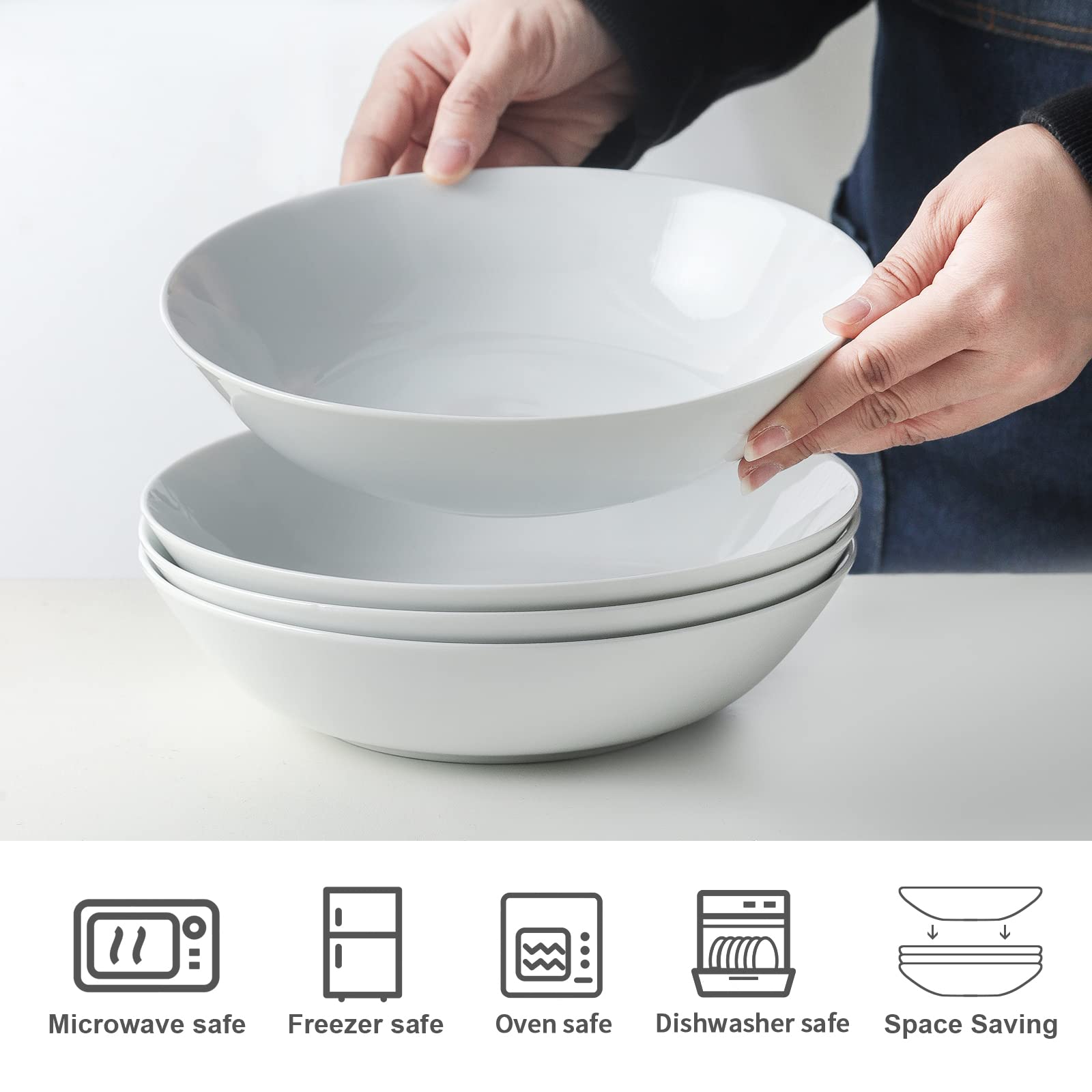 KYBSCZ Lot De 4 Bols à Pâtes En Céramique – 20,3 Cm – 880 Ml – Passe Au Micro-ondes Et Lave-vaisselle