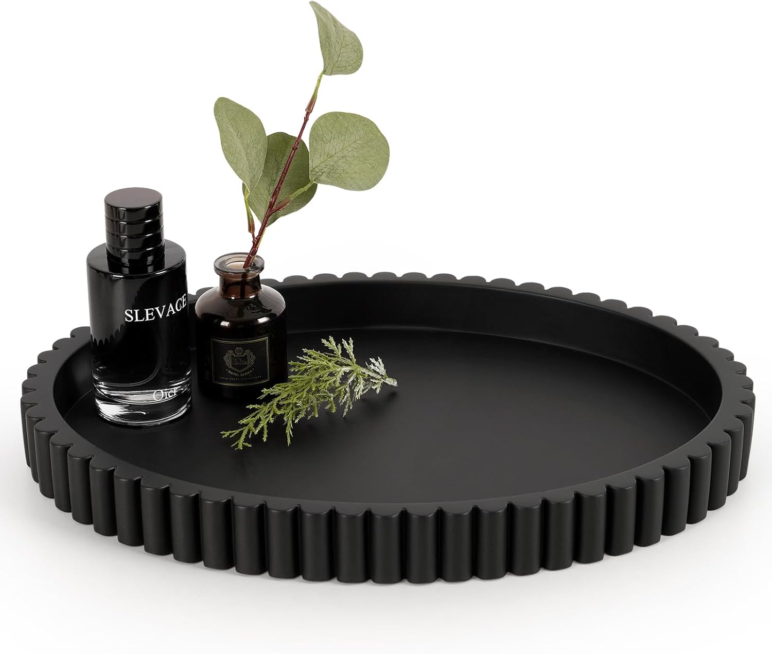 Oval Tray for Coffee Table Decor, 15" Concrete Tray, Table Centerpieces Decorative Trays for Home Decor, Modern Decorative Trays for Coffee Tables, Centerpiece Trays, Black Black 15" x 11" x 1.5"