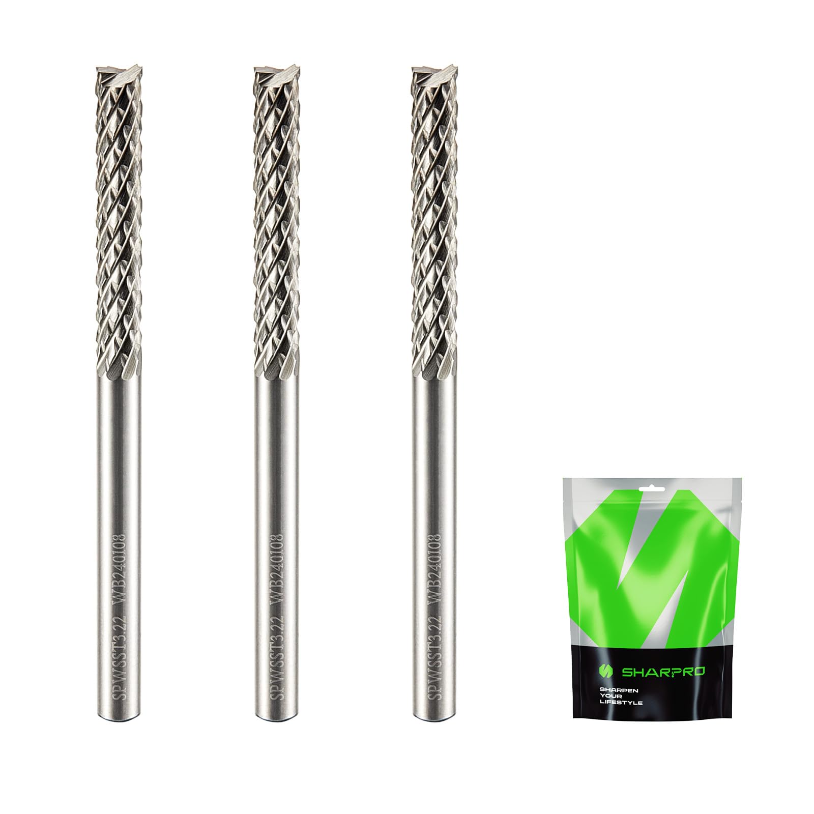 SHARPRO Tungsten Carbide Burr Die Grinder Bit 1/8 Inch Shank and 1/8 Inch Cutting Dia. Drill Bit for Dremel Rotary Tools PCB Wood HDF Carbon Fiber and Metal Grinding (3PCS)