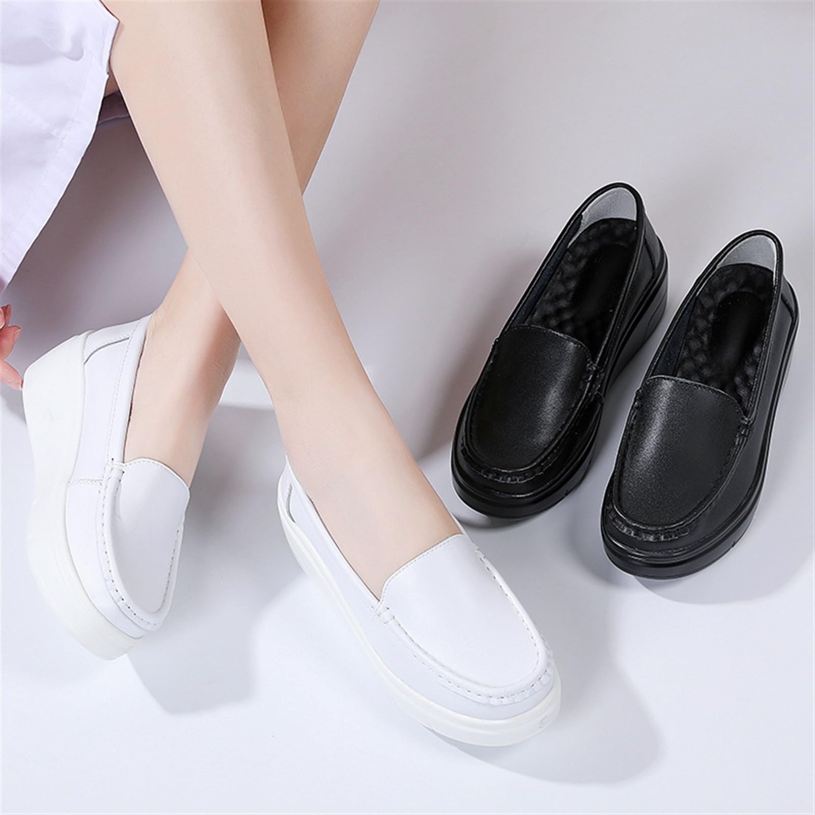 rutschfeste Stillschuhe Für Damen, Frauen Slip-On Casual Bequeme Atmungsaktive Leder Krankenschwester Schuhe, Plattform-Keil-Breathable-Laufschuhe, Für Medizinisches Personal
