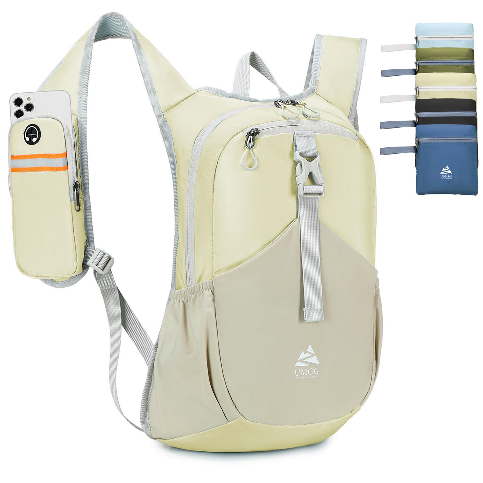 UtiaMiaoGonGo 15L Wanderrucksack Kleiner Damen Herren Leichter Faltbarer Daypack Tagesrucksack Trekkingrucksack für Camping Outdoor Reisen, Beige